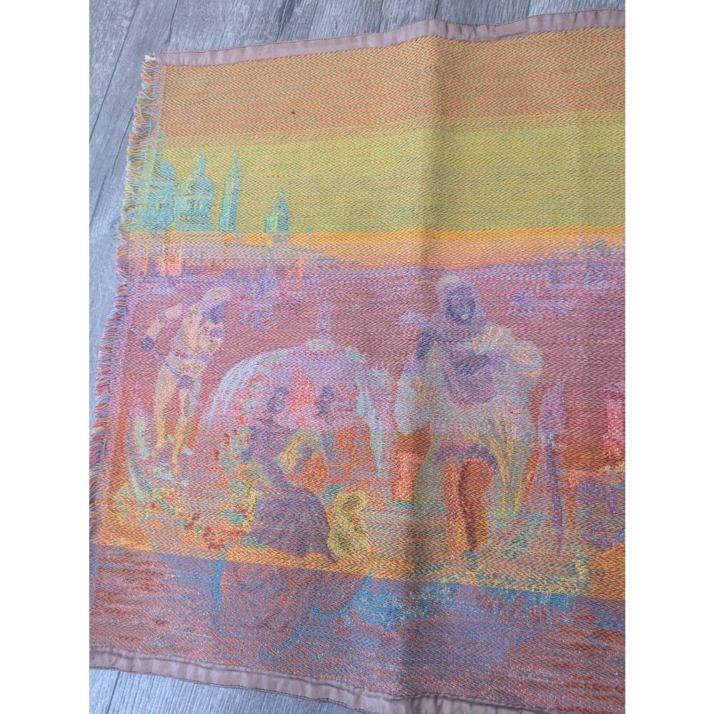 Vintage Belgian Woven Tapestry Venice Canal Gondola Scene Made in Belgium 36x36 - Picture 14 of 16